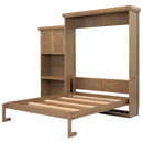 Queen Size Murphy Bed With Louvered Design And Multiple Storage Shelves - Wood