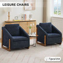 Modern Chenille Upholstered Armchair With Wooden Side Frame