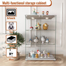 Modern Display Cabinet With LED Lights, Transparent Tempered Glass 2 Door Storage Case With 3 Shelves