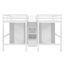 Double Twin Loft Beds with Wardrobes and Staircase, White