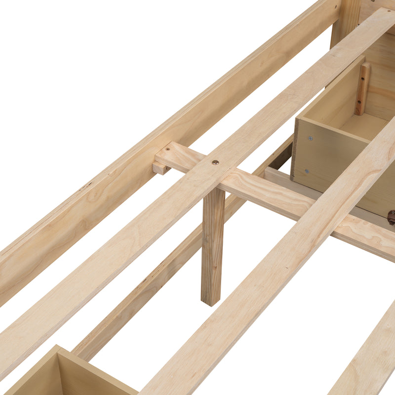 Full Size Platform Bed with 6 Storage Drawers,Antique Natural