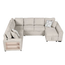 U-Shaped Sectional Sofa Pull-Out Sofa Bed With Two USB Ports, A Storage Chaise Lounge And Four Back Pillows For Living Room
