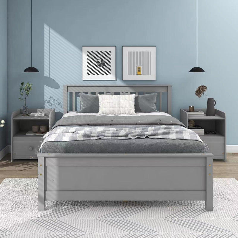 Full Bed with Headboard and Footboard,with 2 Nightstands,Grey