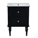Bathroom Vanity Cabinet With Ceramic Sink Combo Set, Frame Modern Bathroom Storage Cabinet With 2 Drawers - Black