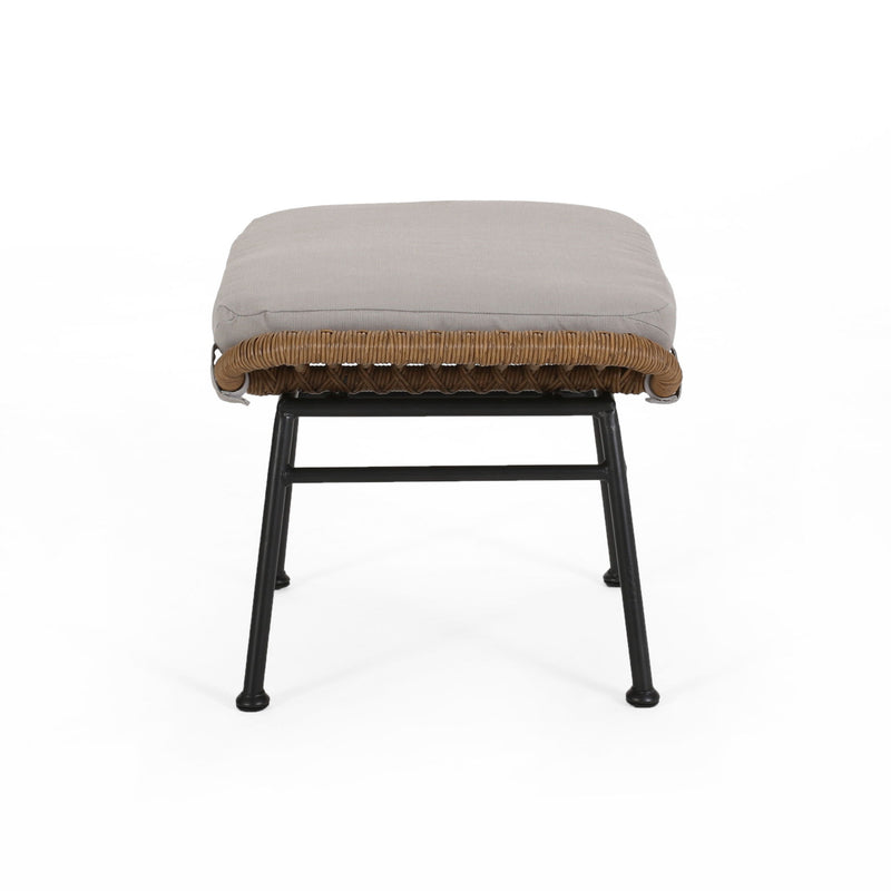 Outdoor Modern Boho Wicker Ottoman With Cushions (Set of 2)