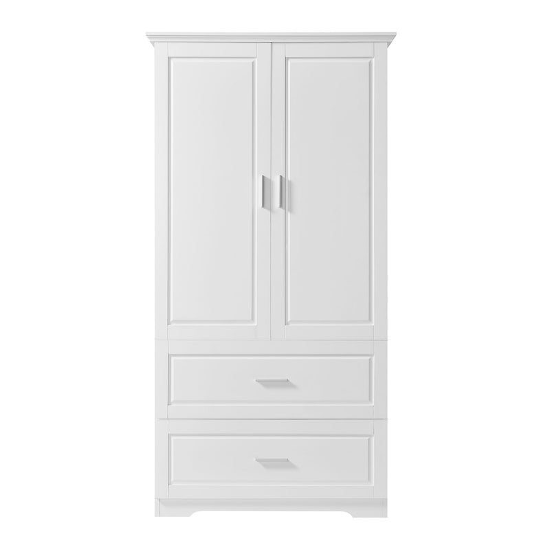 Tall Bathroom Storage Cabinet, With Two Doors And Drawers, Adjustable Shelf, MDF Board - White