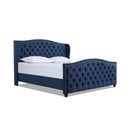 Marcella - King Upholstered Shelter Headboard Bed Set - Dark Sapphire Blue