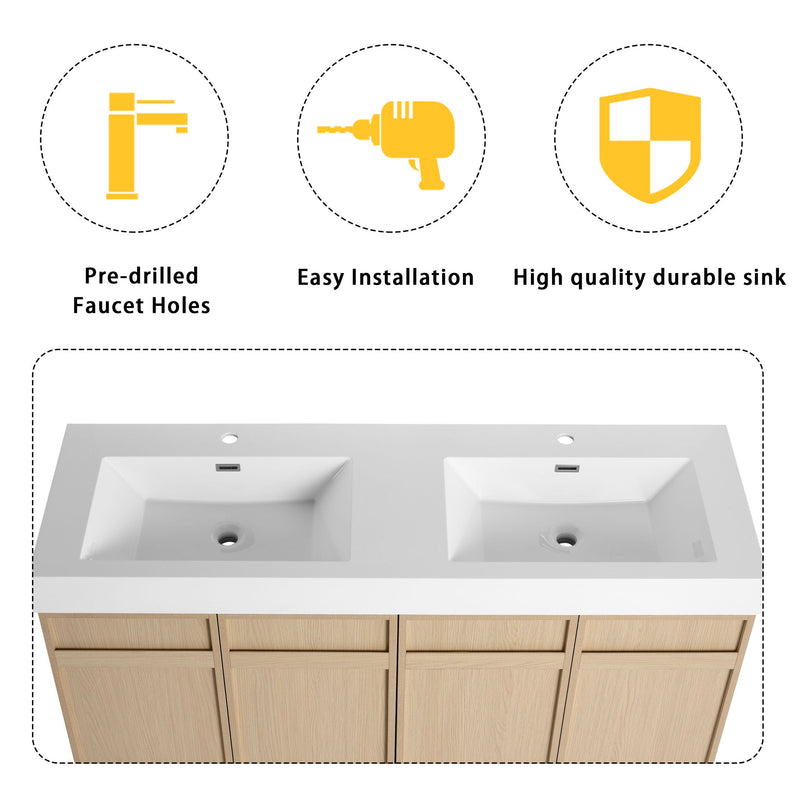 Freestanding Bathroom Vanity With Resin Sink & Soft Close Cabinet Doors