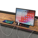 Full Size Bed Frame with Charging Station, Upholstered Headboard, Metal Platform, Grey