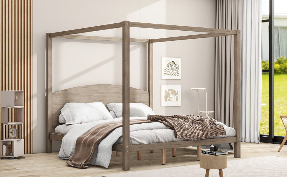 King Size Canopy Platform Bed with Headboard and Support Legs, Brown Wash - Atlantic Fine Furniture Melbourne FL