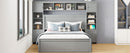 Queen Size Wooden Bed With All-in-One Cabinet, Shelf and Sockets, Gray
