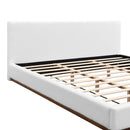 Elegant Boucle Upholstered Bed With Wood Grain Textured Solid Wood Base Frame