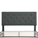 Modern Upholstered Platform Bed Frame With Button Tufted Linen Fabric Headboard