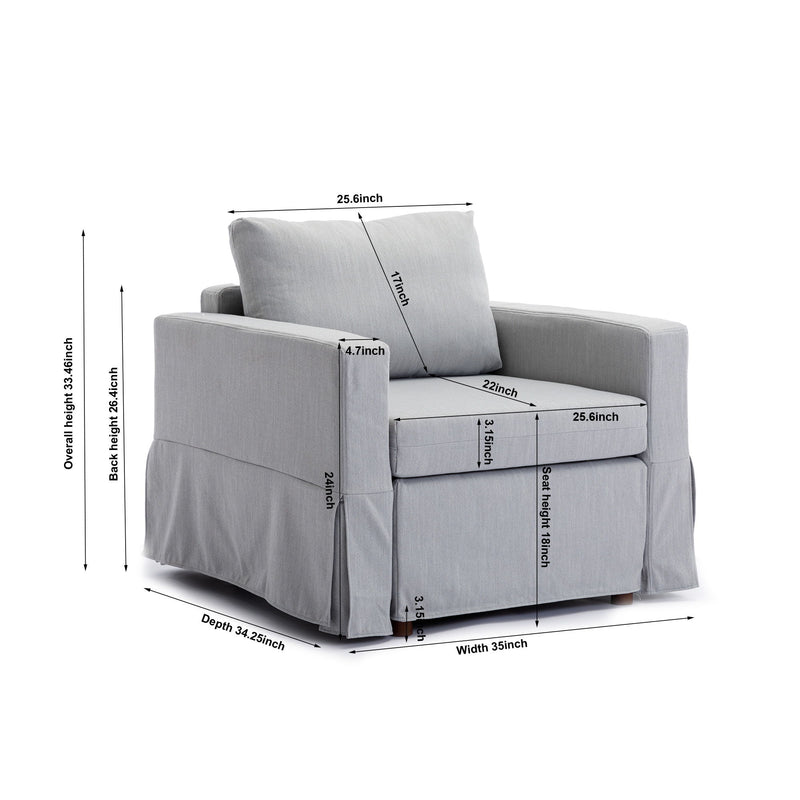 Single Seat Module Sofa Sectional Couch With Armrest With 1 Ottoman, Cushion Covers Non-Removable And Non-Washable