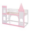 Twin Over Twin Castle Bunk Bed With Ladder - Pink