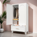 Wardrobe Cabinet With 1 Drawer And Hanging Rod, 2 Doors Closet With Shelf For Bedroom - White