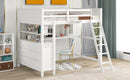 Full size Loft Bed with Drawers and Desk, Wooden Loft Bed with Shelves - White(OLD SKU:LT001529AAK)
