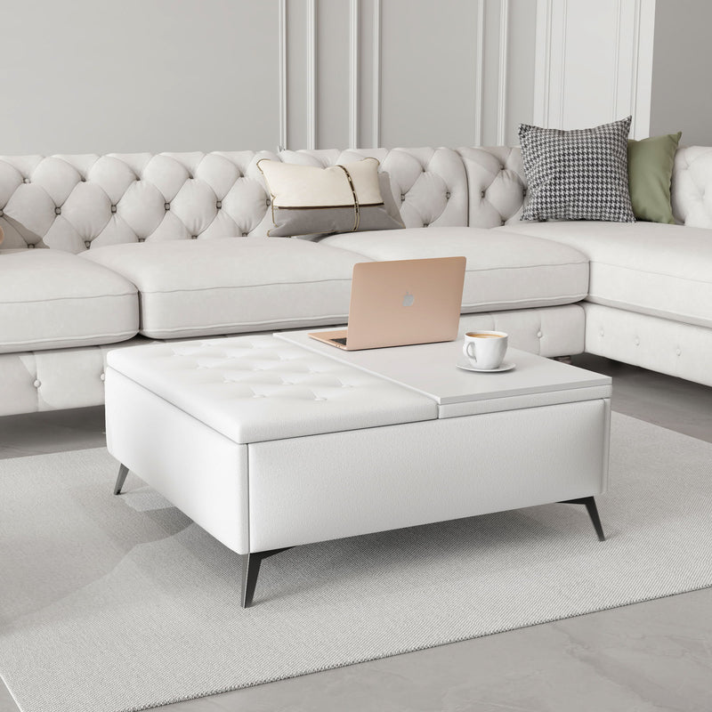 Modern Square Storage Ottoman Coffee Table With Lift-Top Design