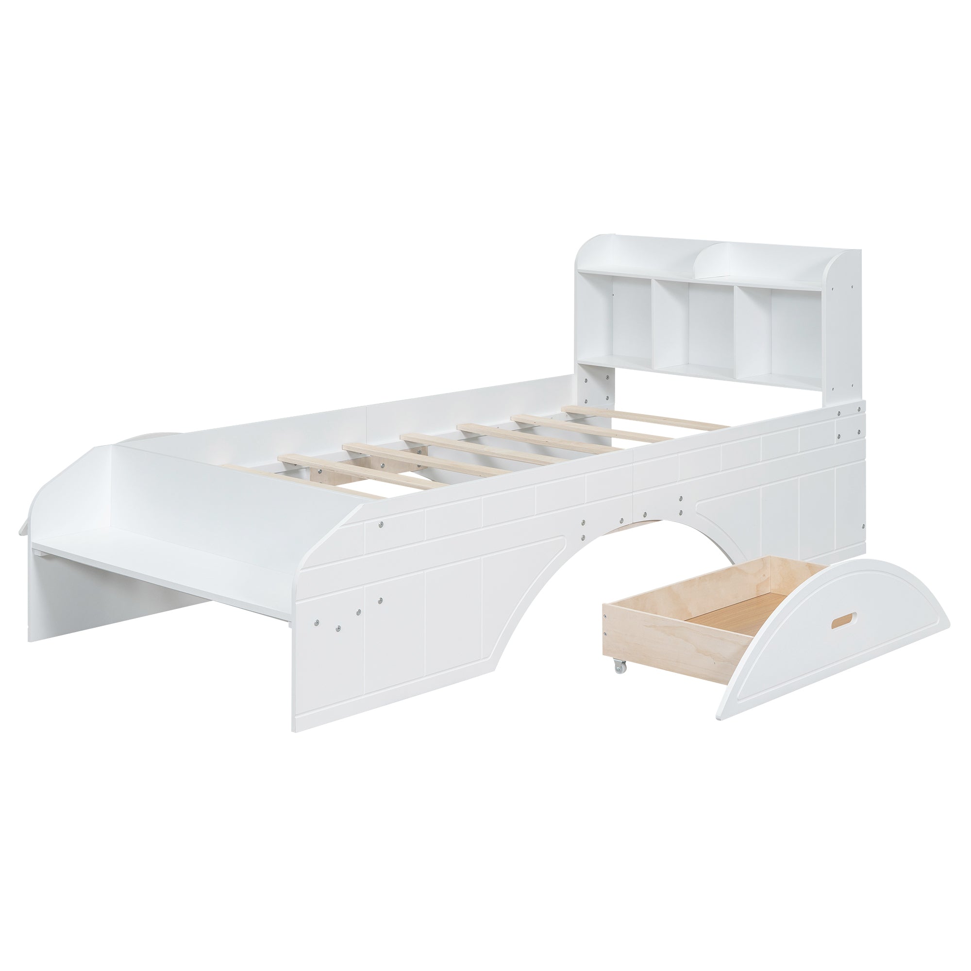 Wood Twin Size Platform Bed with 2 Drawers, Storage  Headboard and Footboard, White - Atlantic Fine Furniture Melbourne FL
