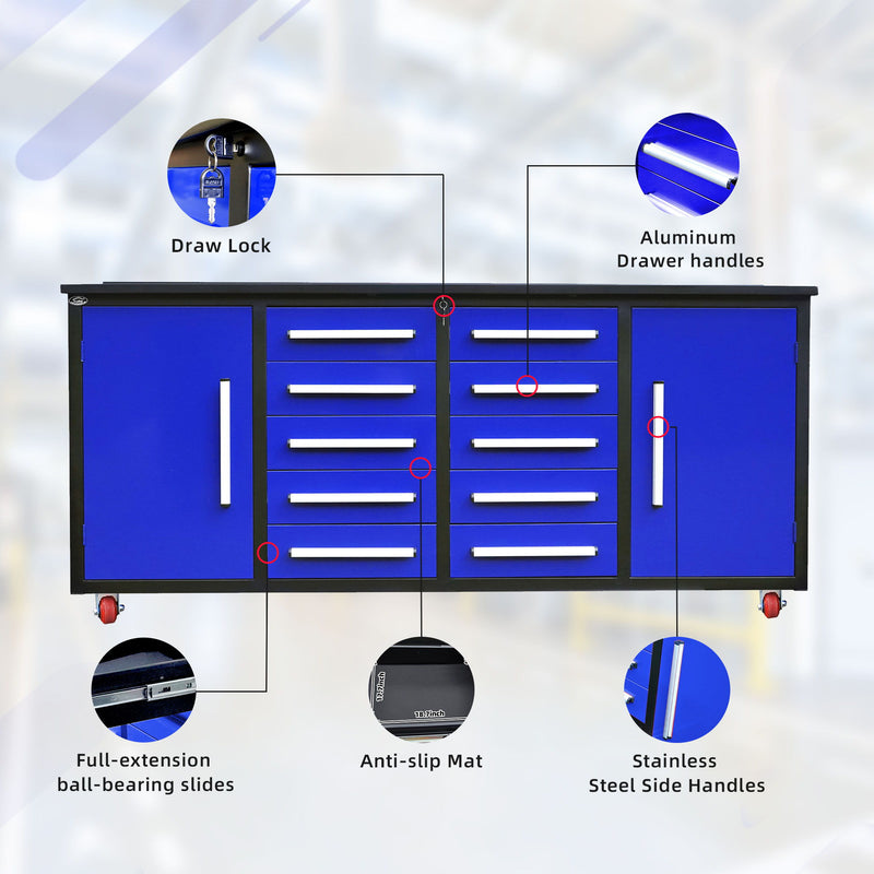 Storage Cabinets With Workbench (10 Drawers & 2 Cabinets)