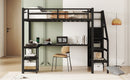 Metal Full Loft Bed with Wardrobe and LED Light, Full Size Loft Bed with L Shaped Desk and USB for Kids Teens Adults, Black (Expect arrival date 2024/5/19)