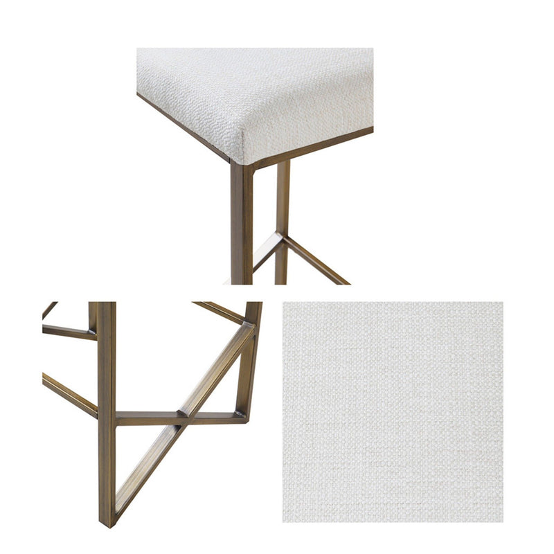 Backless Upholstered Counter Stool With Padded Seat - Ivory / Bronze