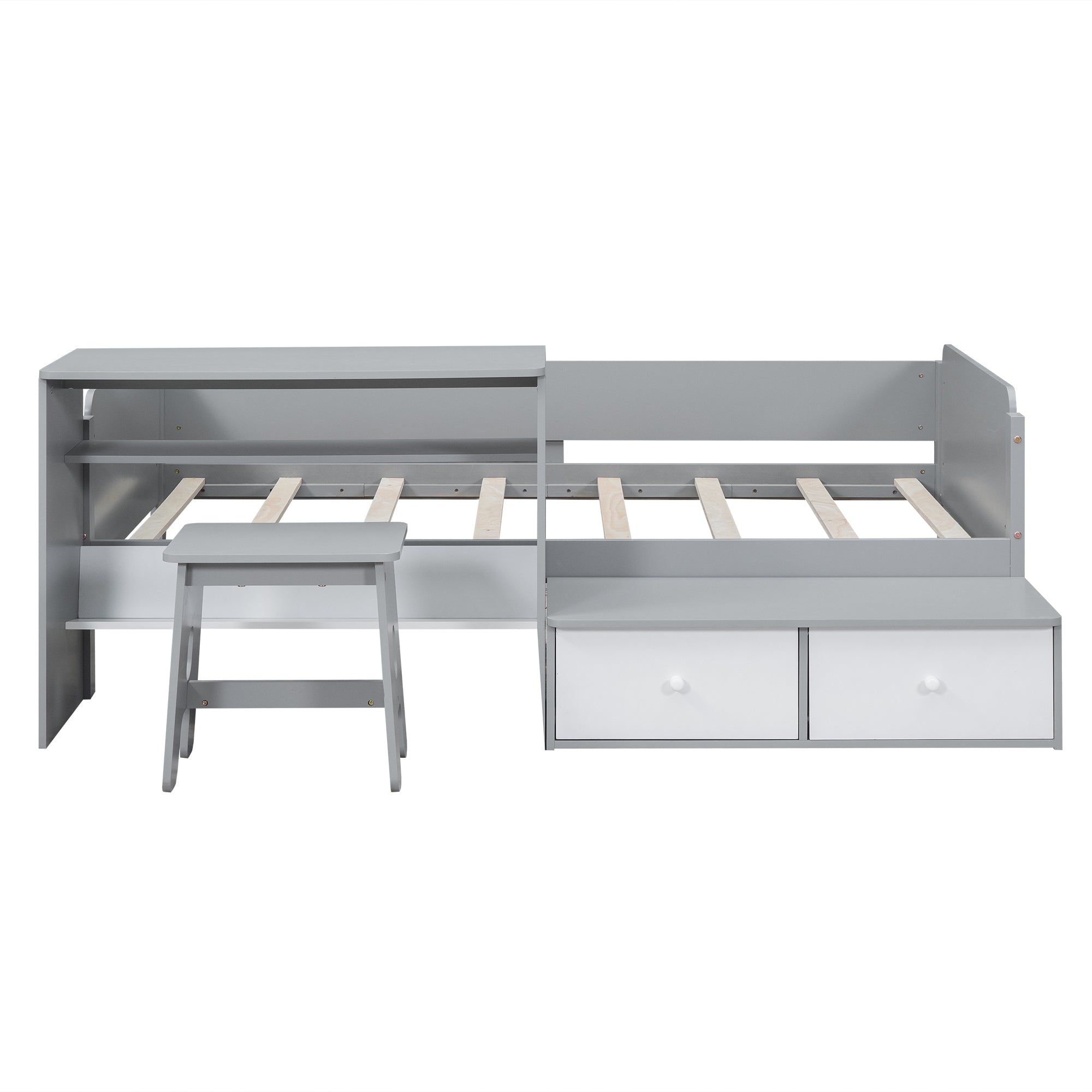 Wood Twin Size Platform Bed with 2 Drawers and 1 Chair&Desk Set, Gray+White - Atlantic Fine Furniture Melbourne FL