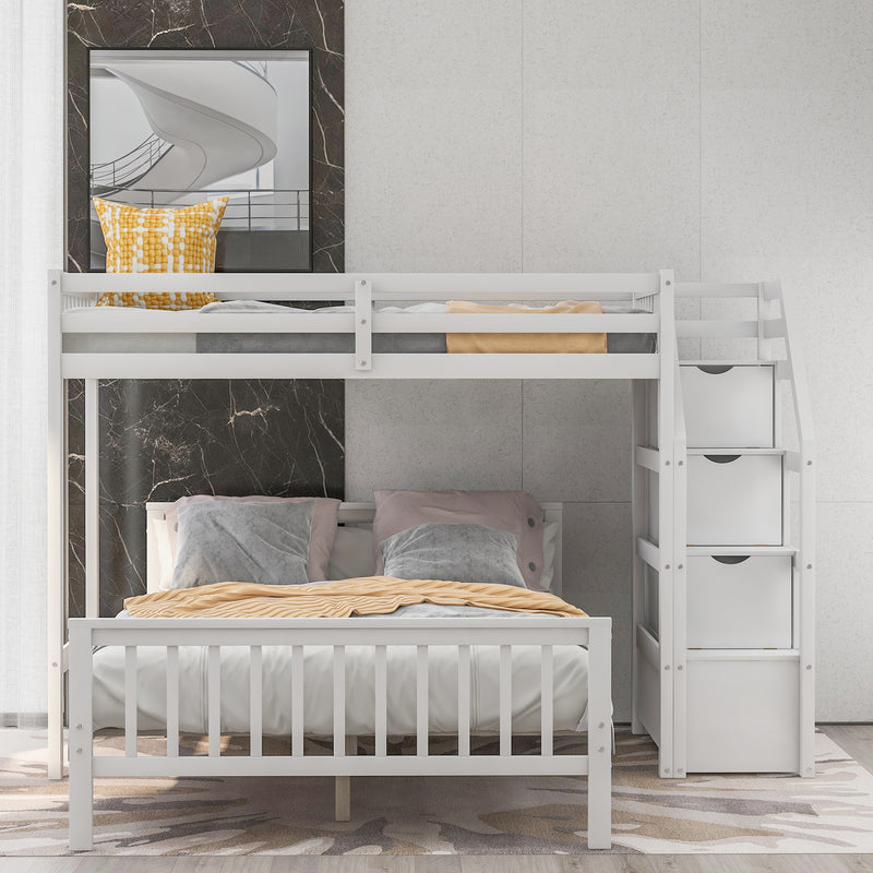 Twin over Full Loft Bed with Staircase,White(OLD SKU:SM000107AAK)