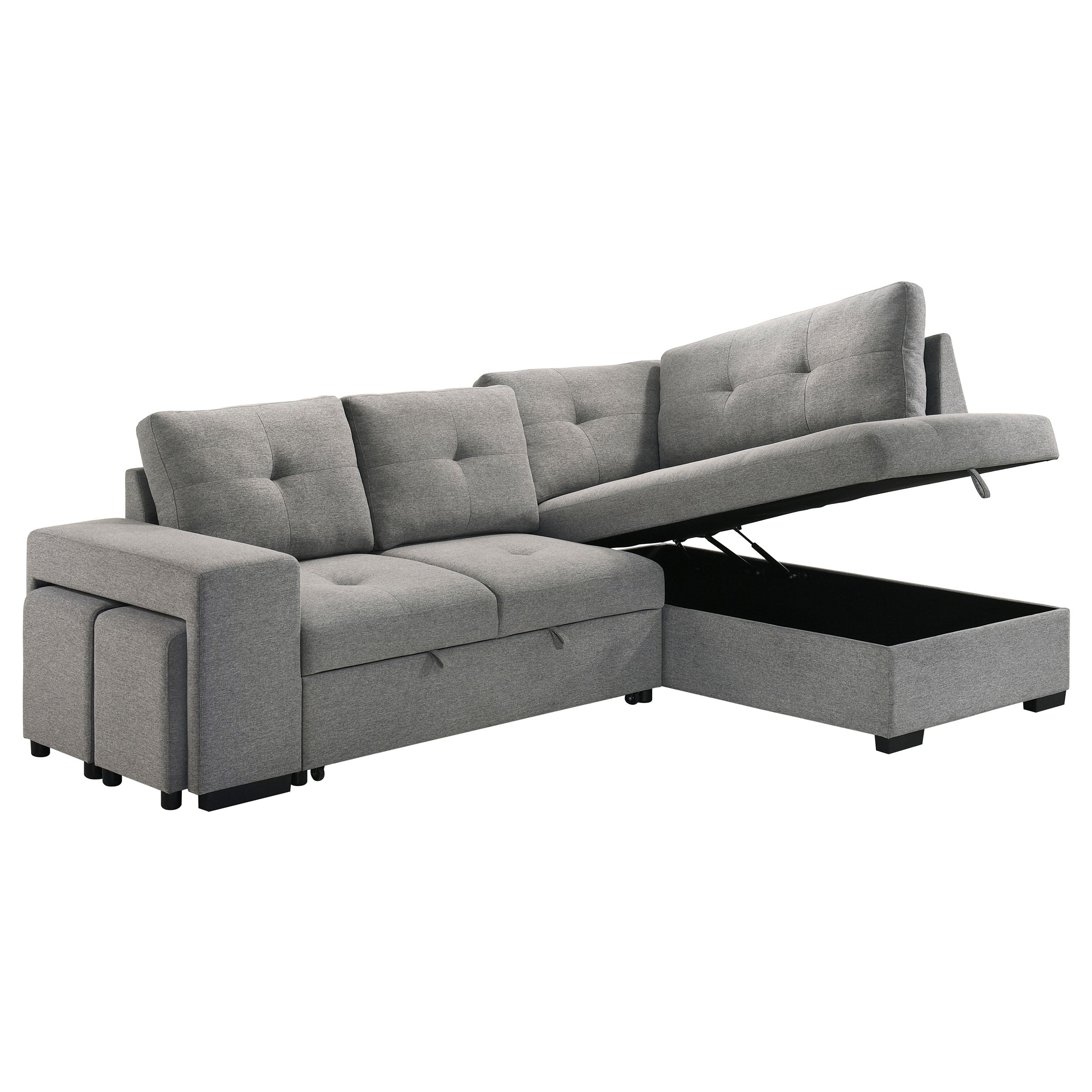 Roanne Fabric Upholstered Sleeper Sectional Sofa Grey — view 6