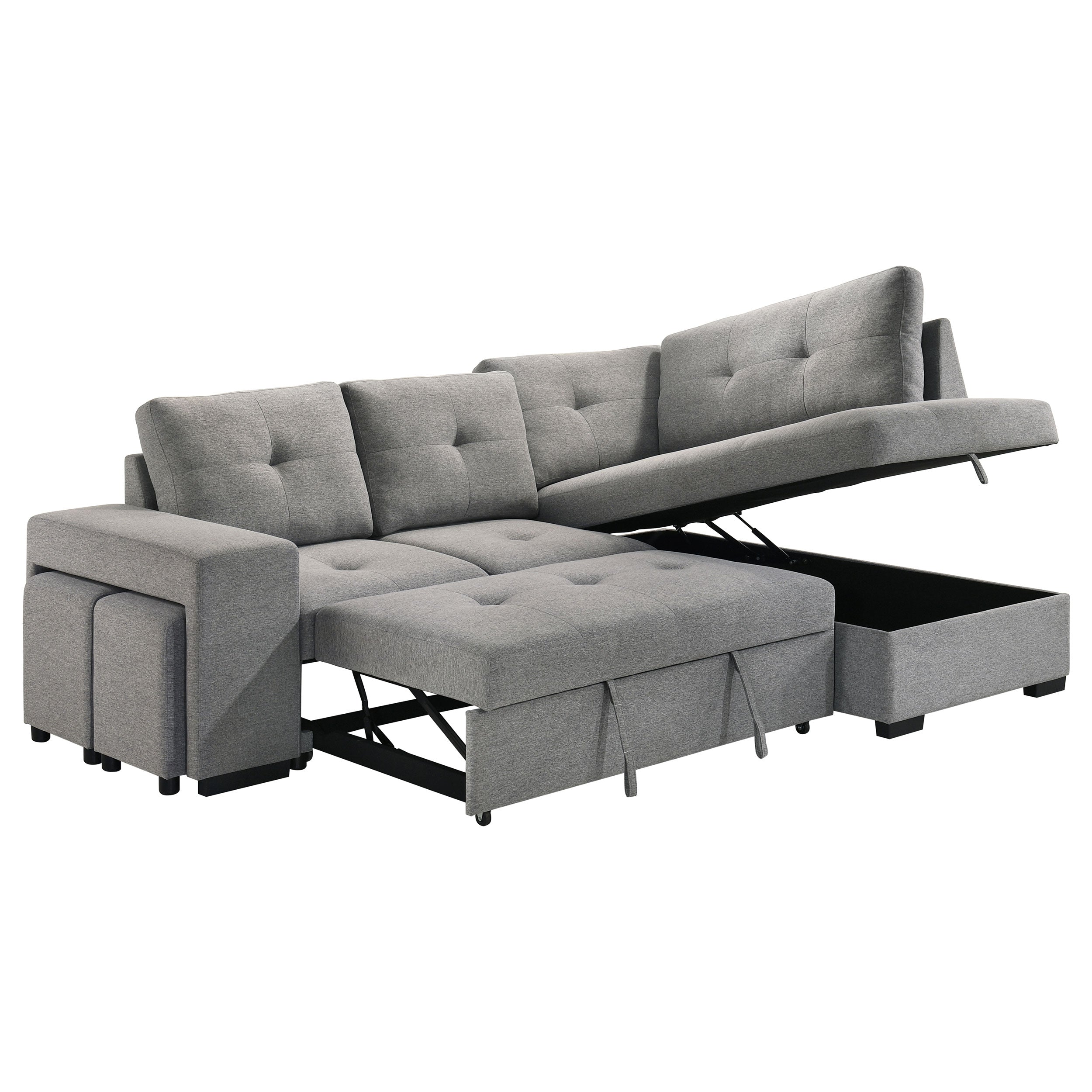 Roanne Fabric Upholstered Sleeper Sectional Sofa Grey — view 8