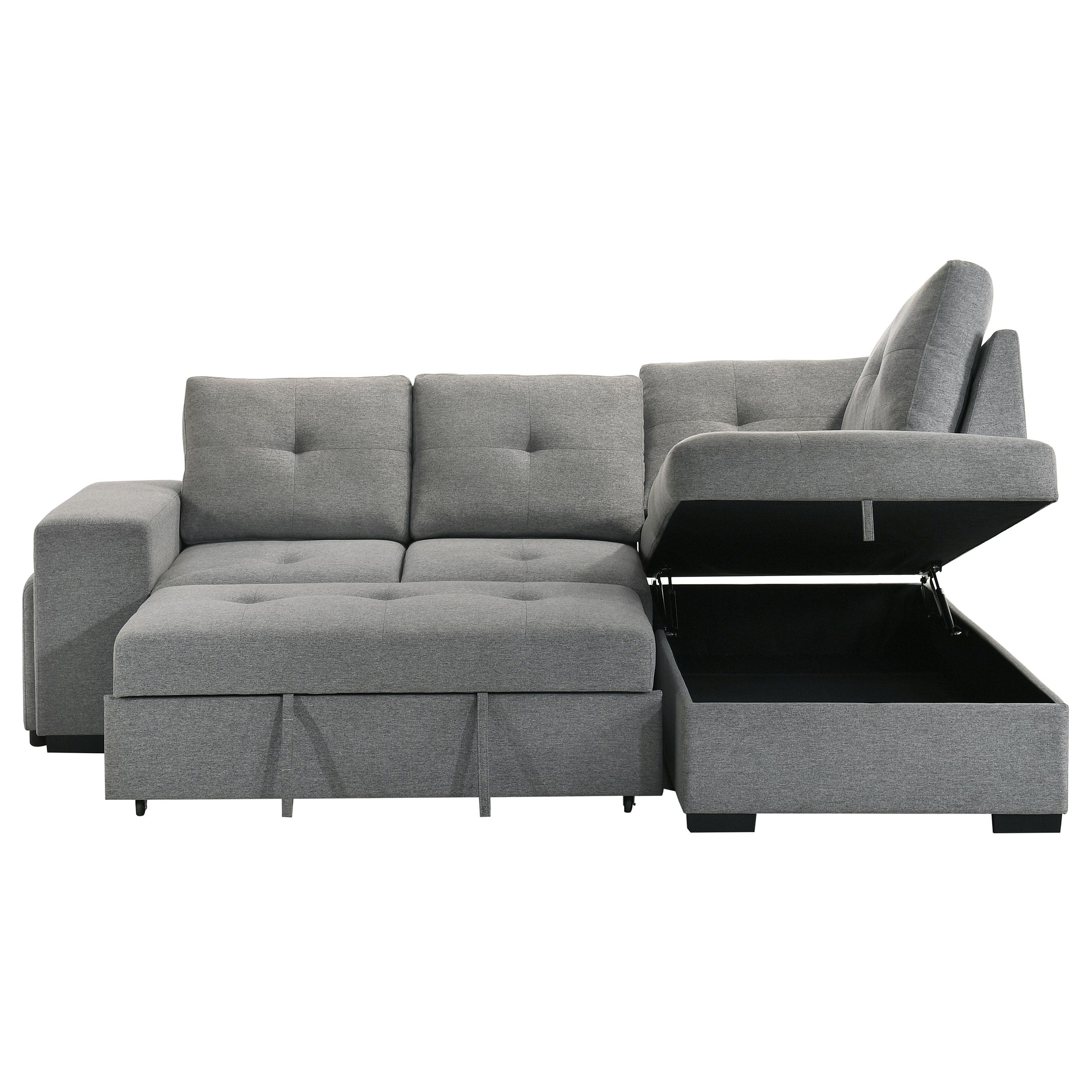 Roanne Fabric Upholstered Sleeper Sectional Sofa Grey — view 11