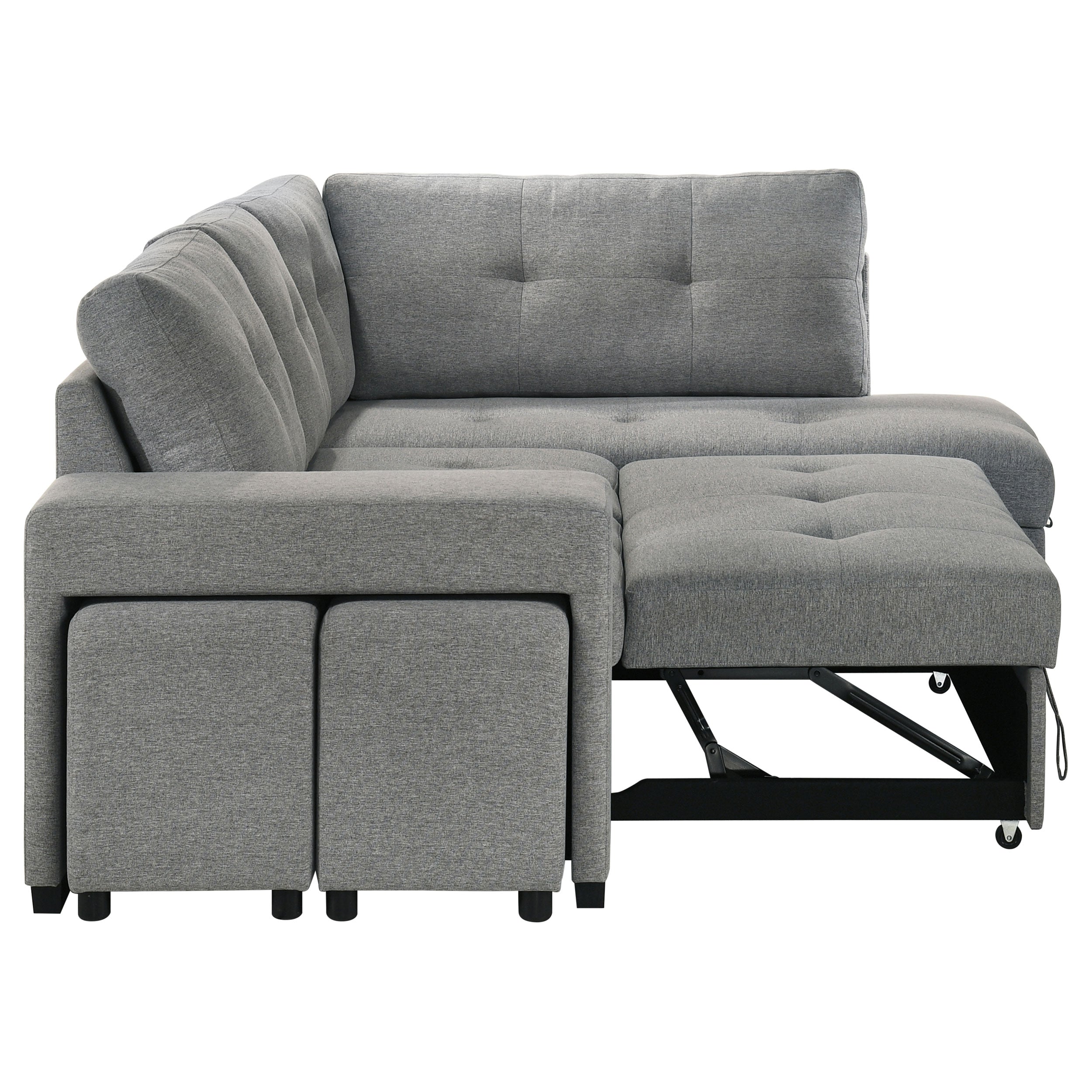 Roanne Fabric Upholstered Sleeper Sectional Sofa Grey — view 15