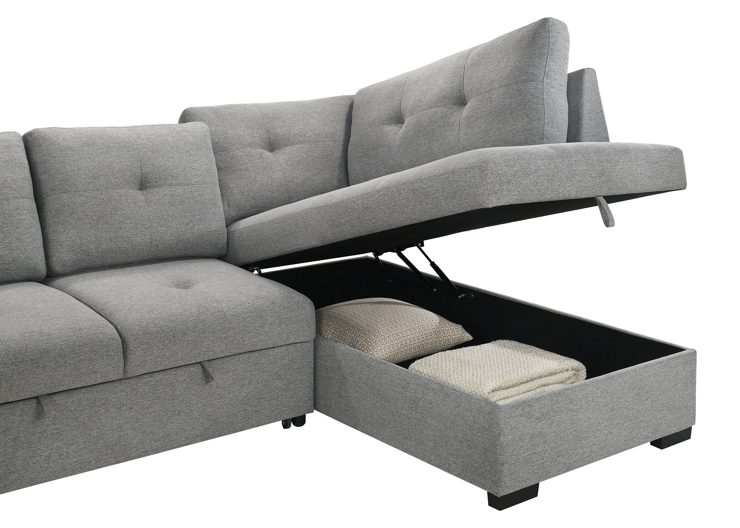 Roanne Fabric Upholstered Sleeper Sectional Sofa Grey — view 16