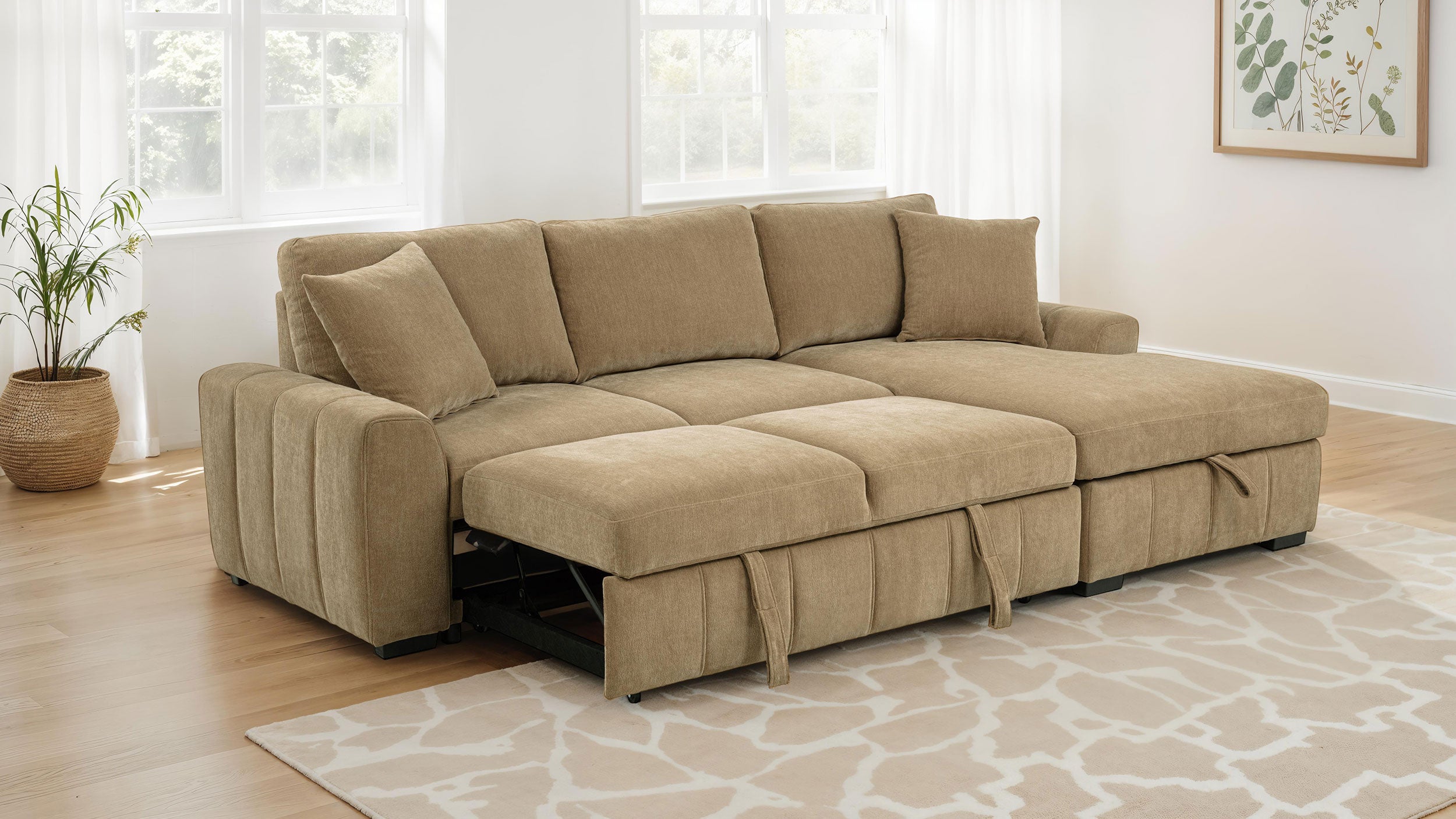 Pastrana Upholstered Sleeper Sectional Sofa RAF Chaise Camel — view 3