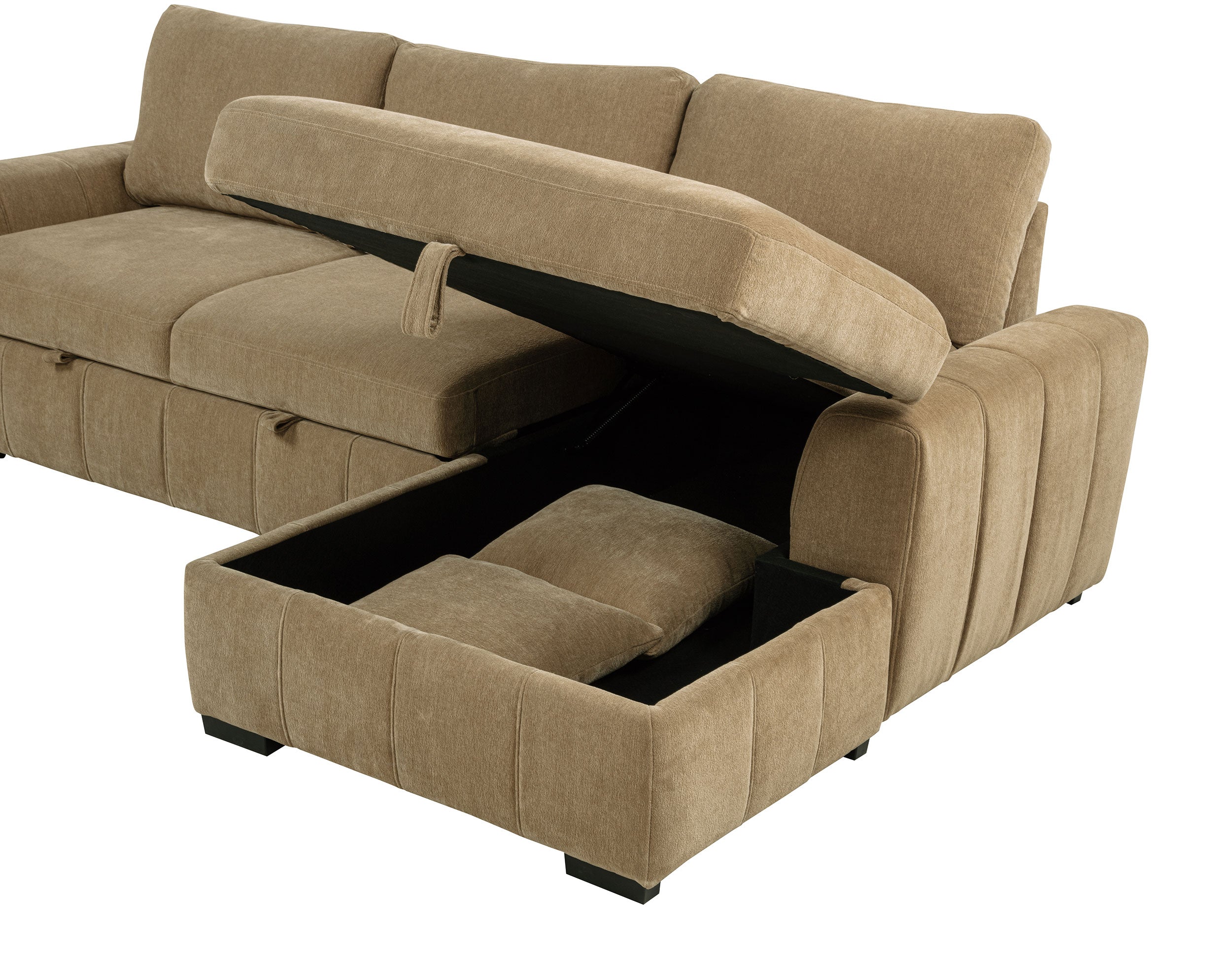 Pastrana Upholstered Sleeper Sectional Sofa RAF Chaise Camel — view 13