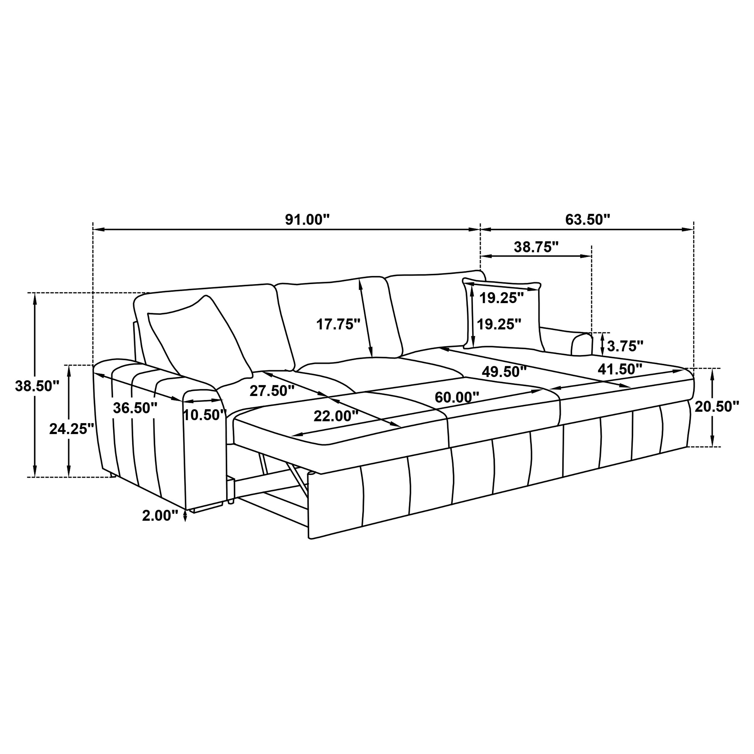 Pastrana Upholstered Sleeper Sectional Sofa RAF Chaise Camel — view 15