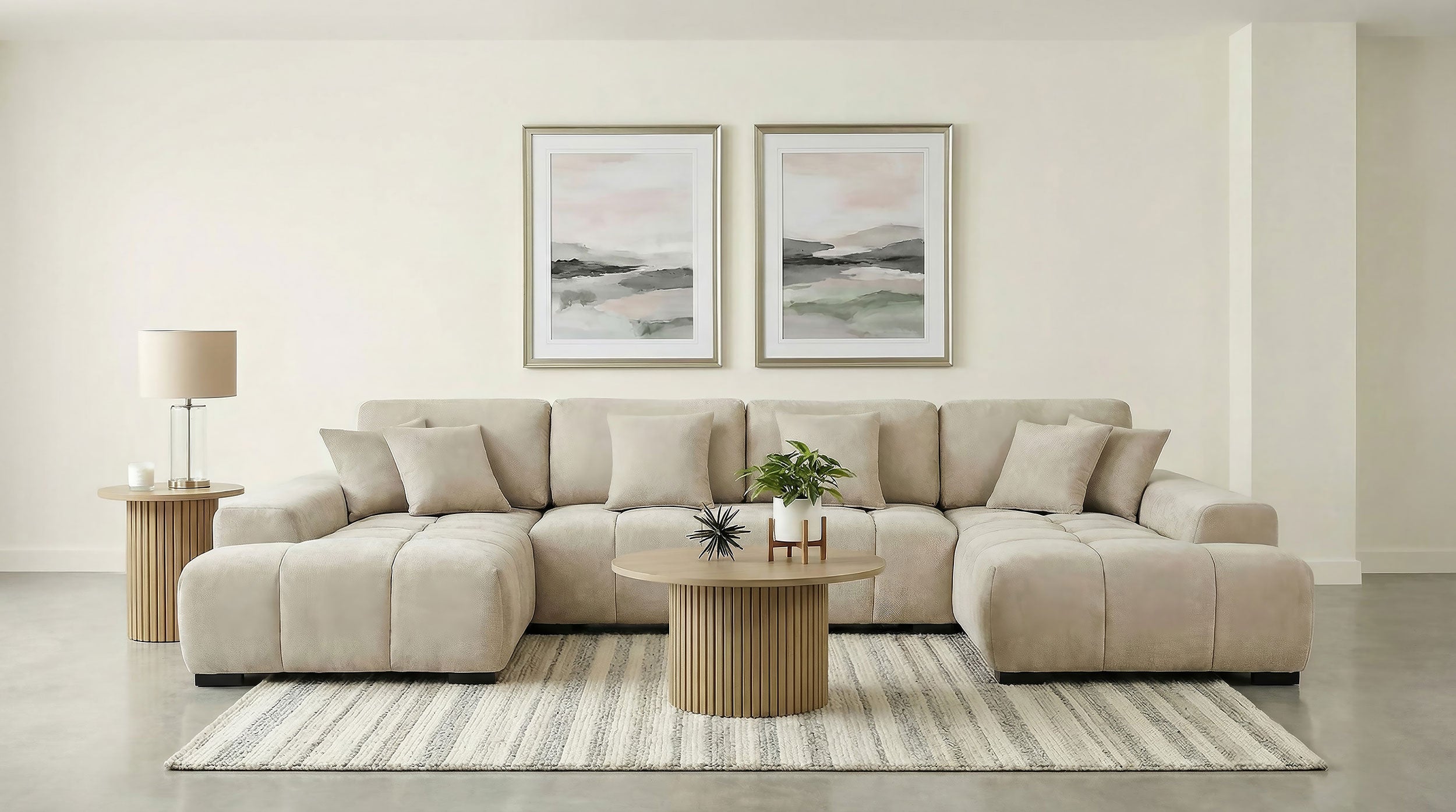 Cannella U-Shaped Double Chaise Upholstered Sectional Sofa Beige — view 2