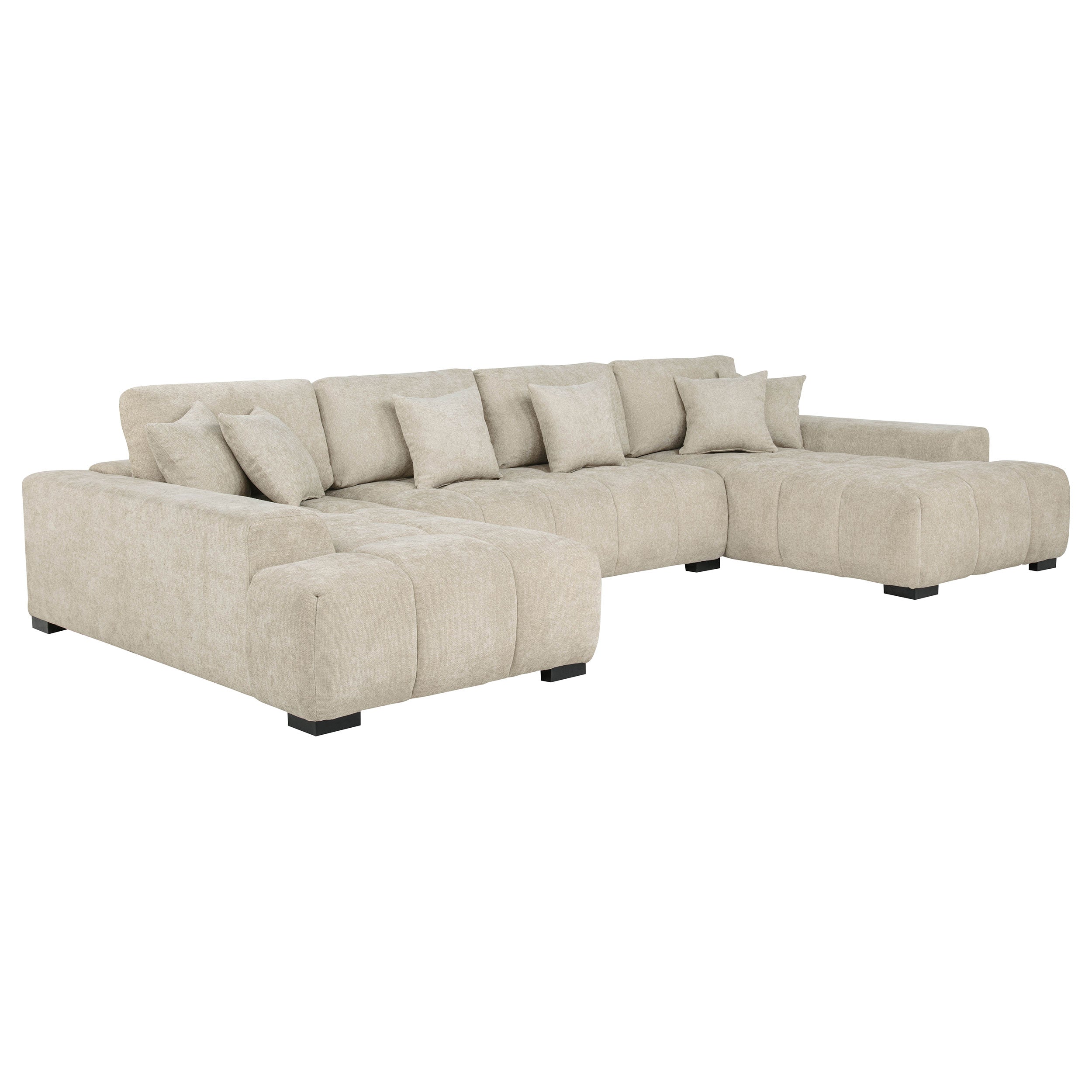 Cannella U-Shaped Double Chaise Upholstered Sectional Sofa Beige — view 3