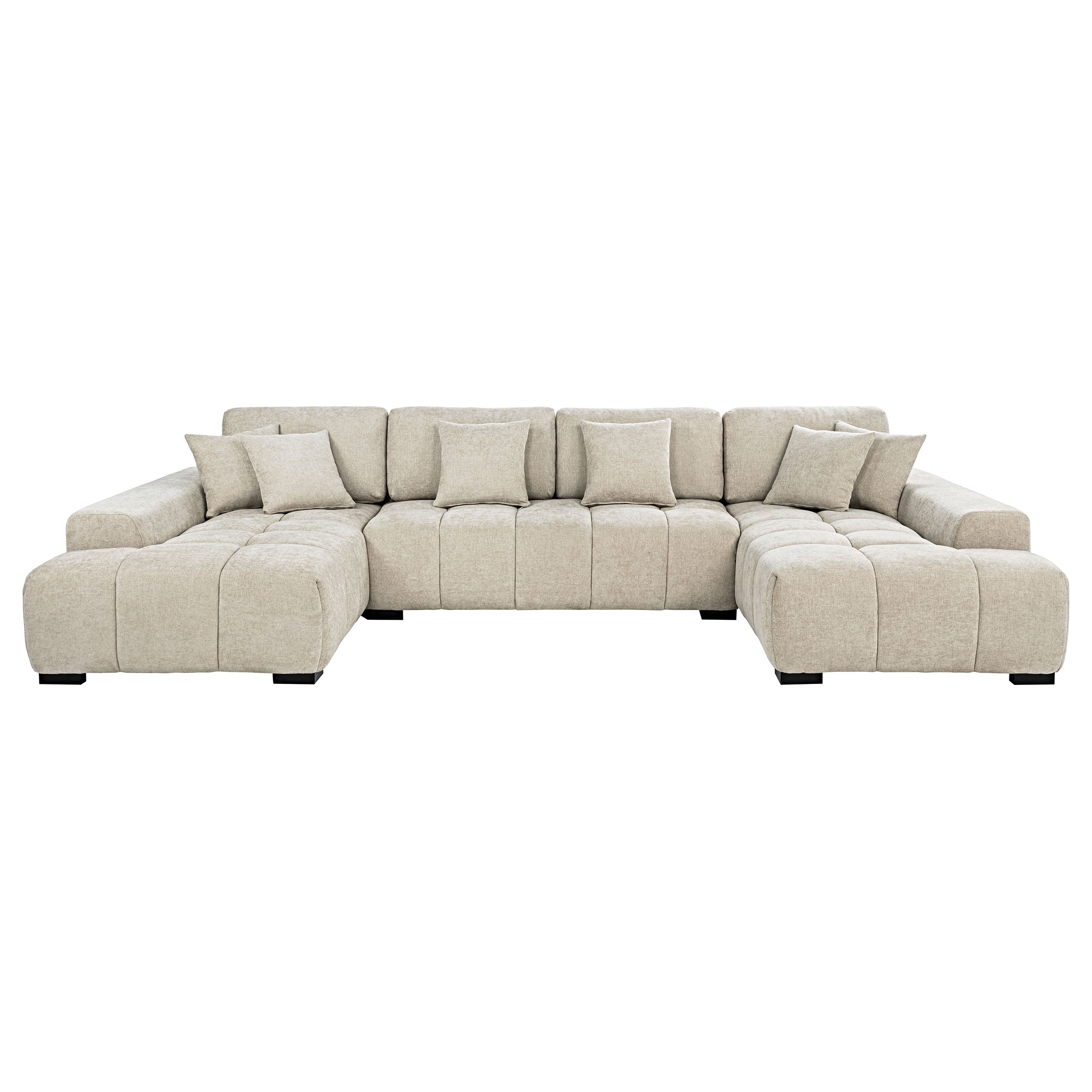 Cannella U-Shaped Double Chaise Upholstered Sectional Sofa Beige — view 1