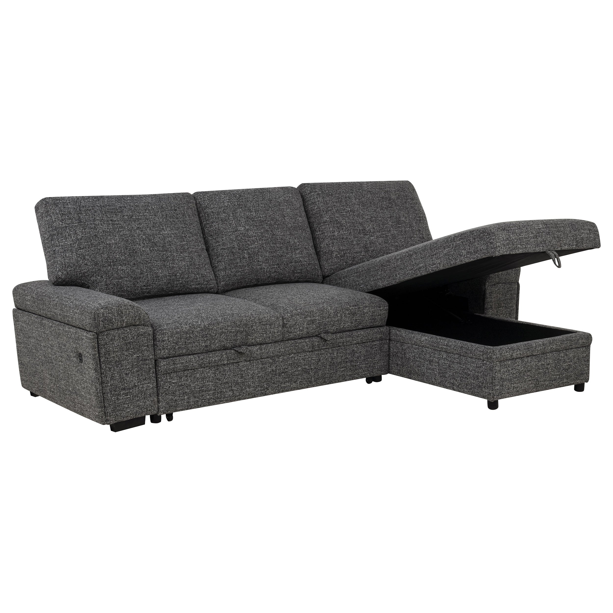 Demko Sleeper Sectional Sofa with Speaker and Storage Chaise Granite — view 5