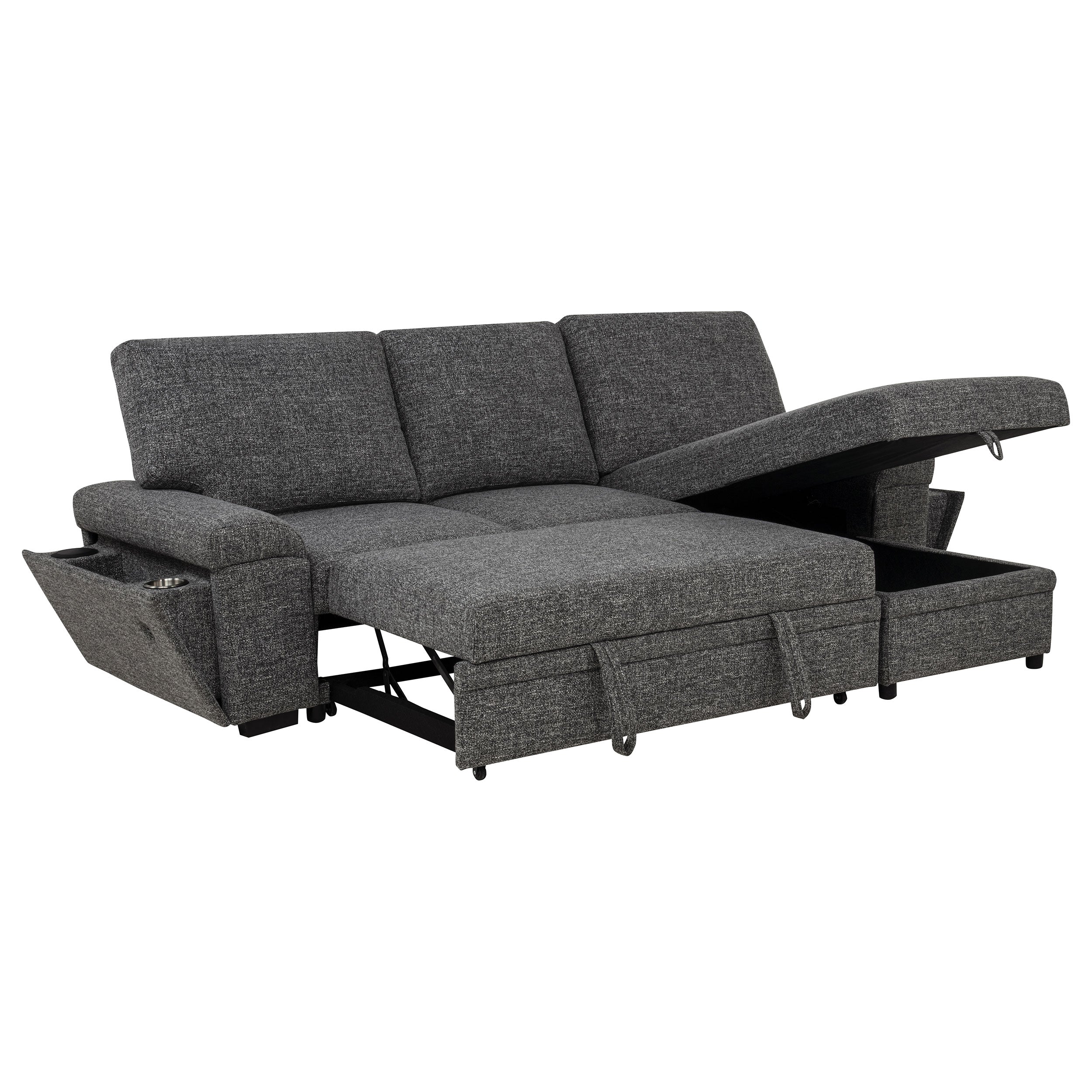 Demko Sleeper Sectional Sofa with Speaker and Storage Chaise Granite — view 7