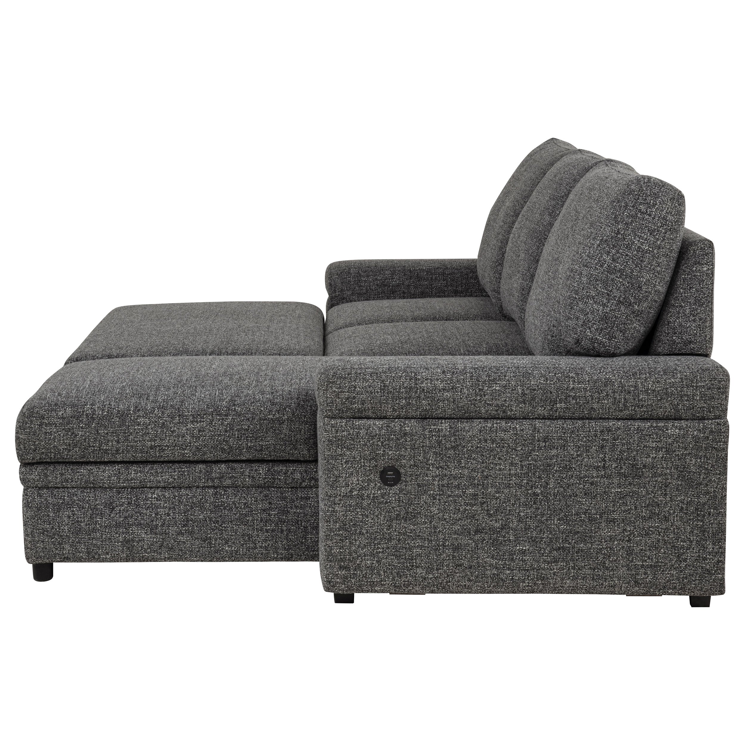 Demko Sleeper Sectional Sofa with Speaker and Storage Chaise Granite — view 14