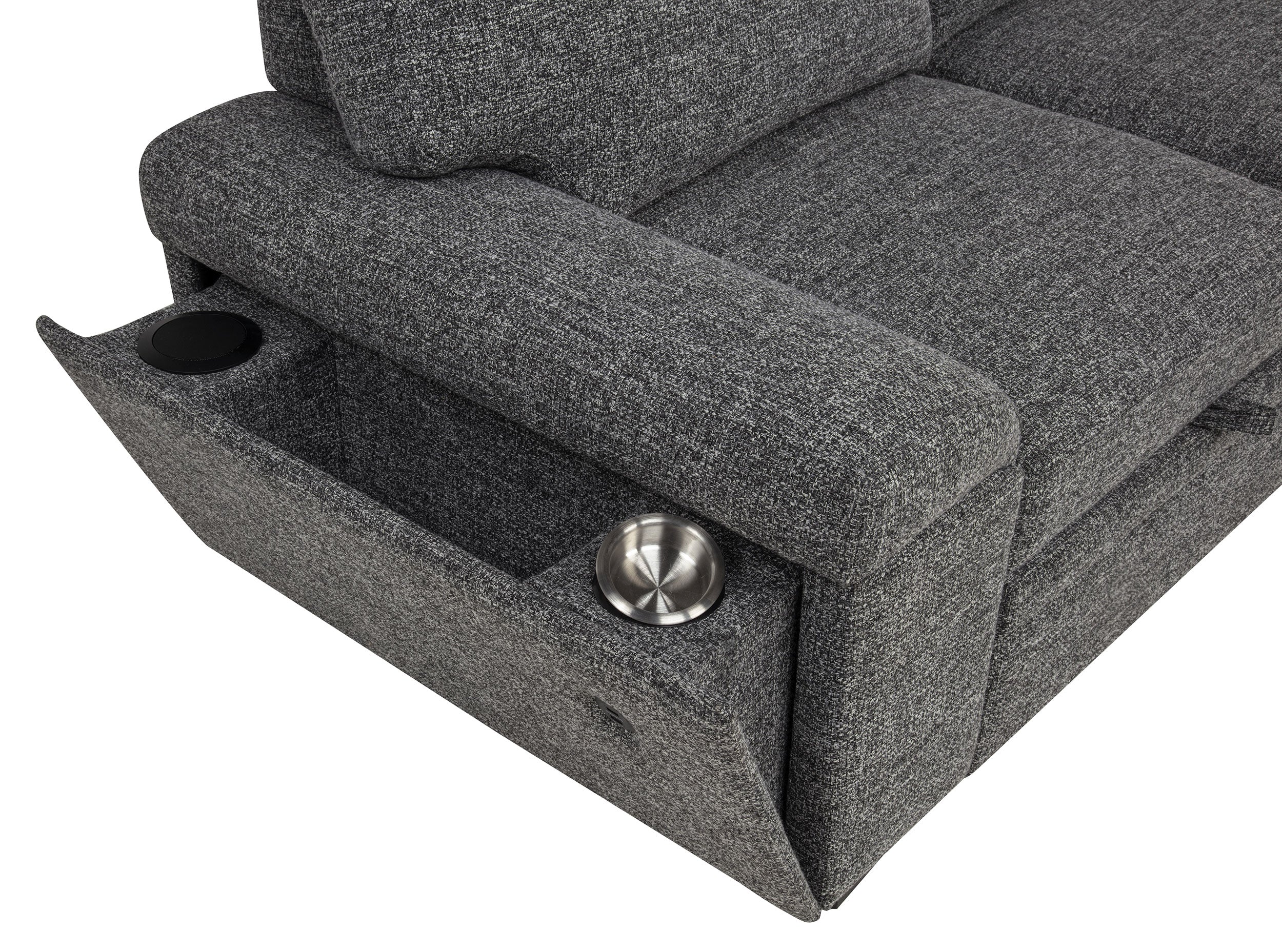 Demko Sleeper Sectional Sofa with Speaker and Storage Chaise Granite — view 17