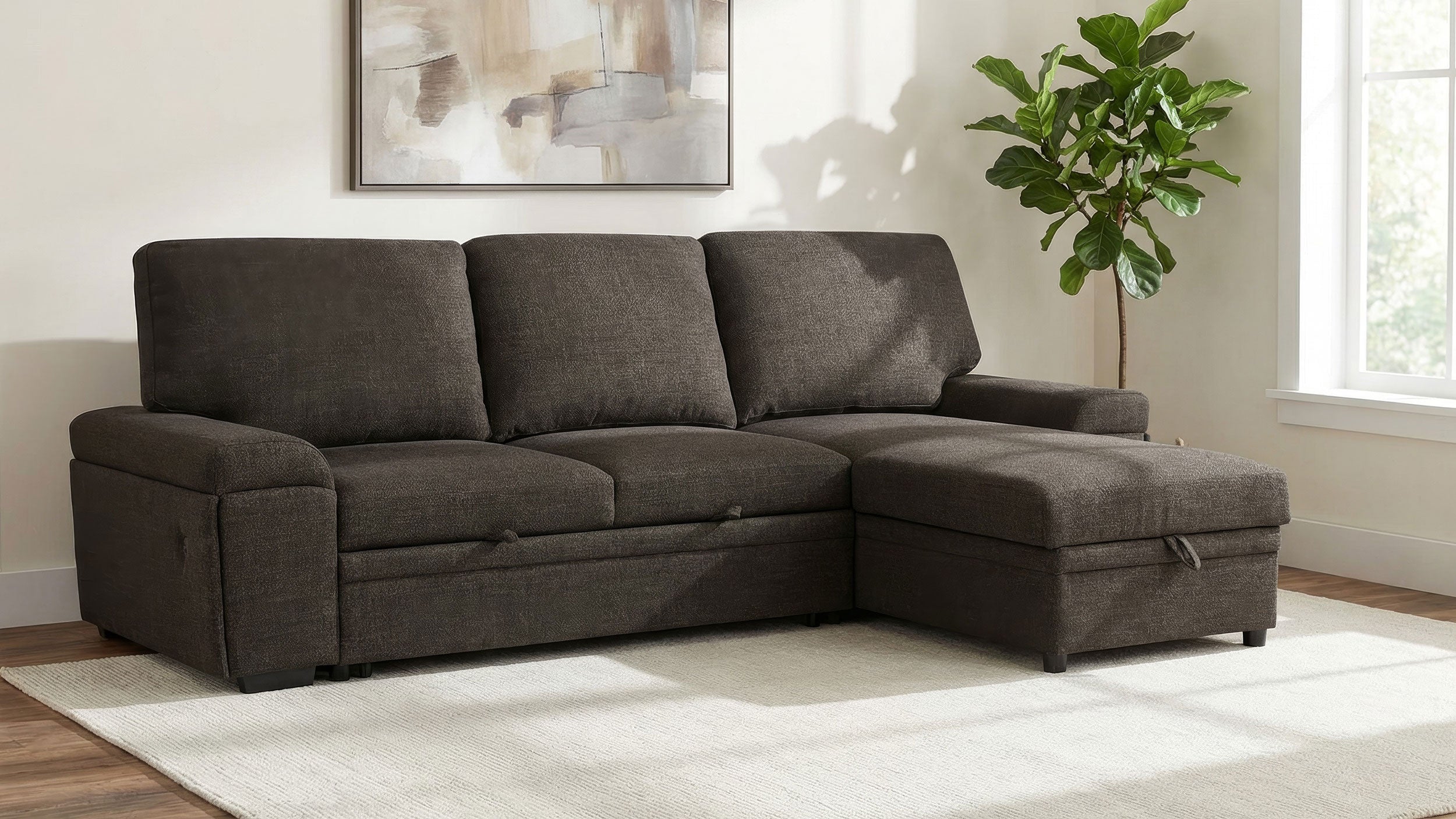 Demko Sleeper Sectional Sofa with Speaker and Storage Chaise Brown — view 2