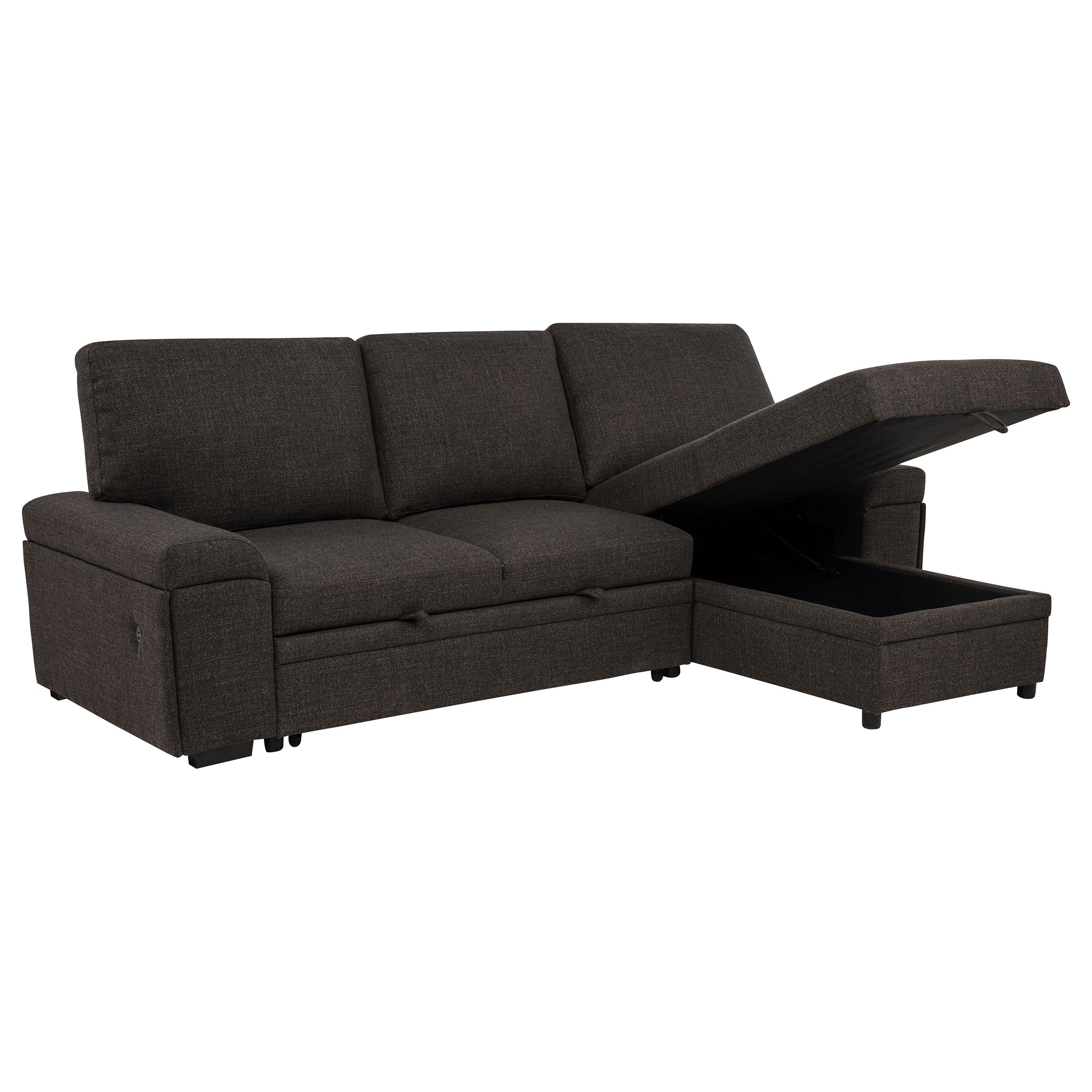 Demko Sleeper Sectional Sofa with Speaker and Storage Chaise Brown — view 5