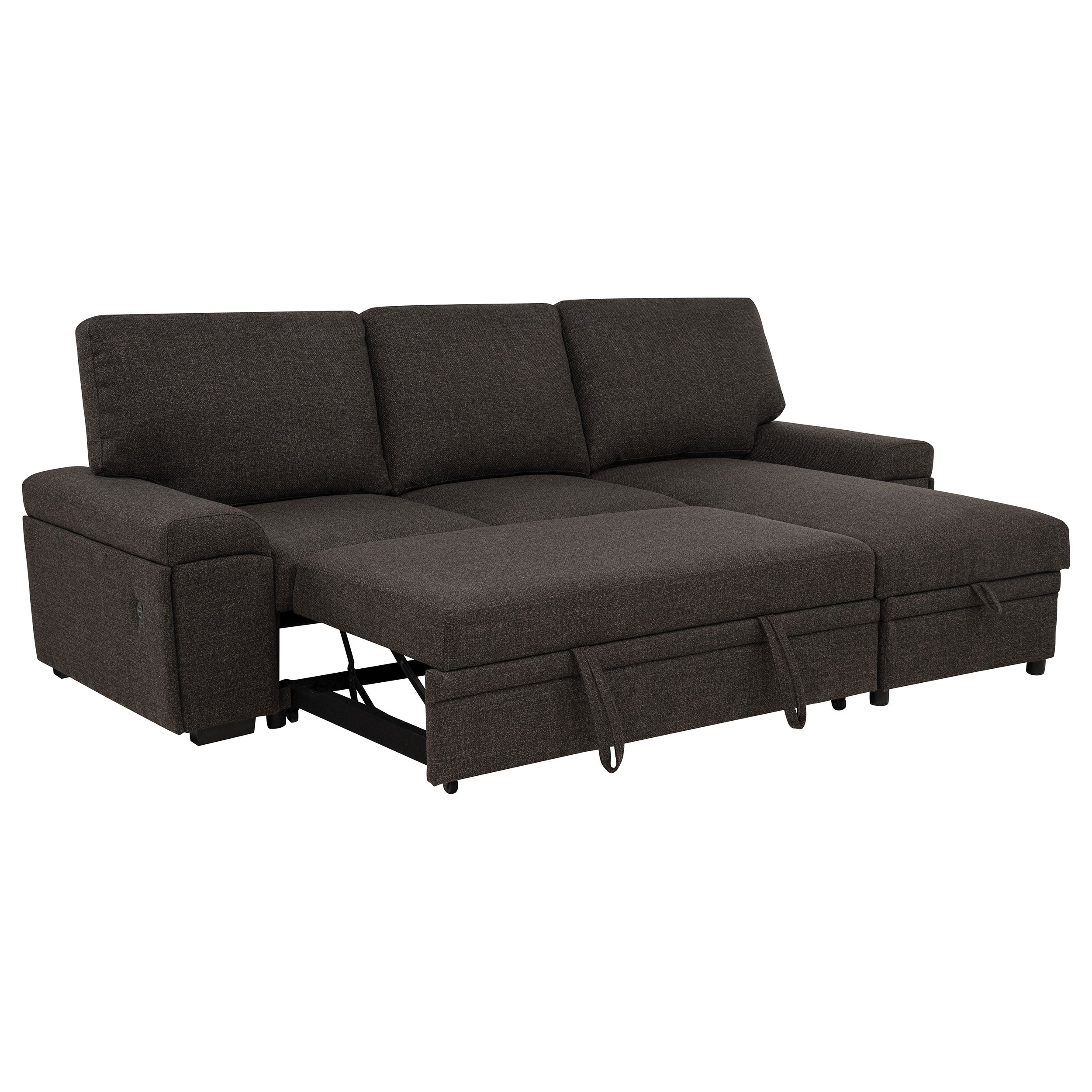 Demko Sleeper Sectional Sofa with Speaker and Storage Chaise Brown — view 6