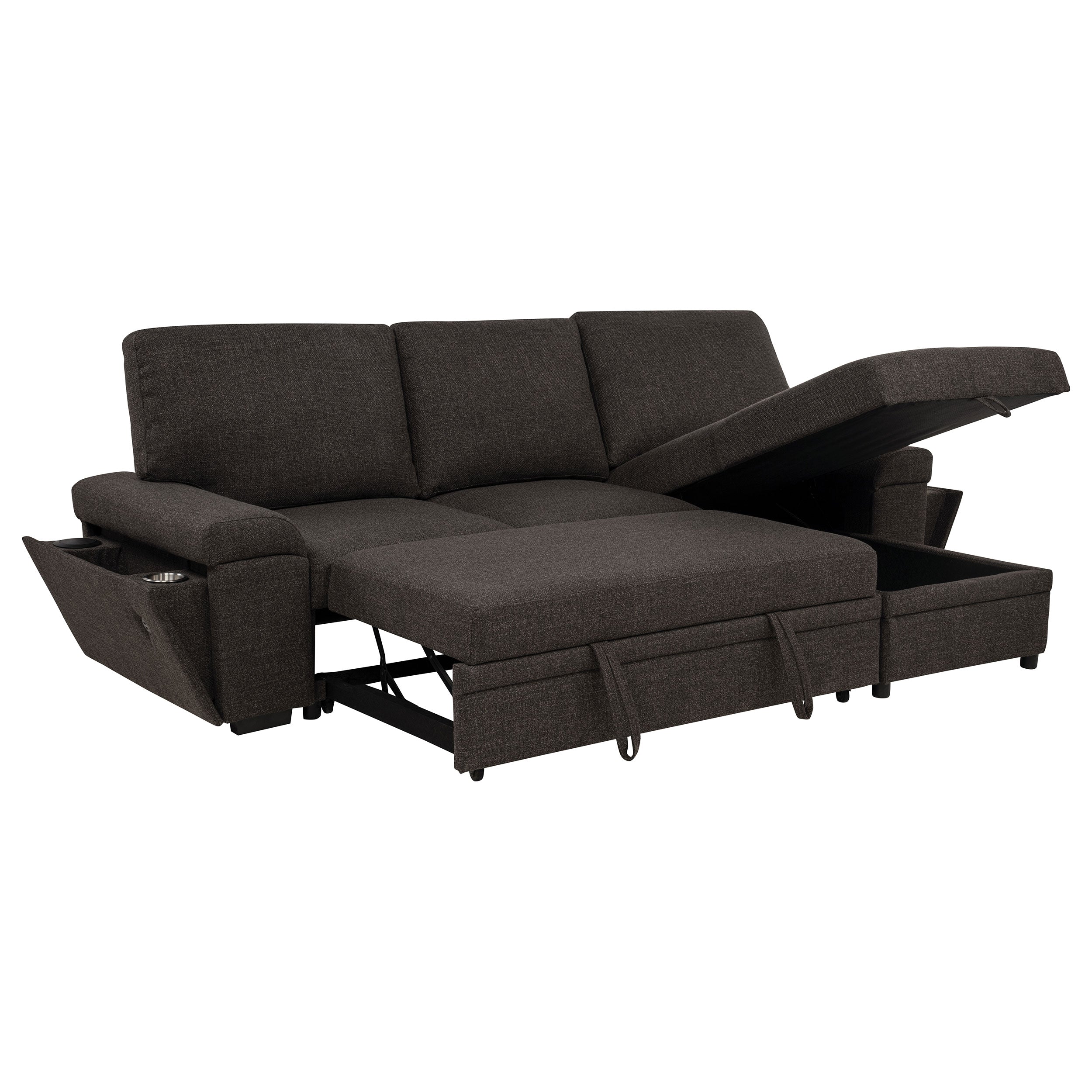 Demko Sleeper Sectional Sofa with Speaker and Storage Chaise Brown — view 7