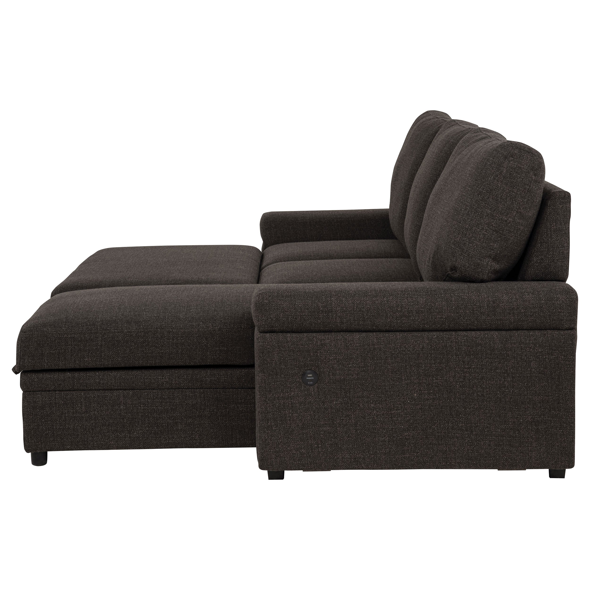 Demko Sleeper Sectional Sofa with Speaker and Storage Chaise Brown — view 14
