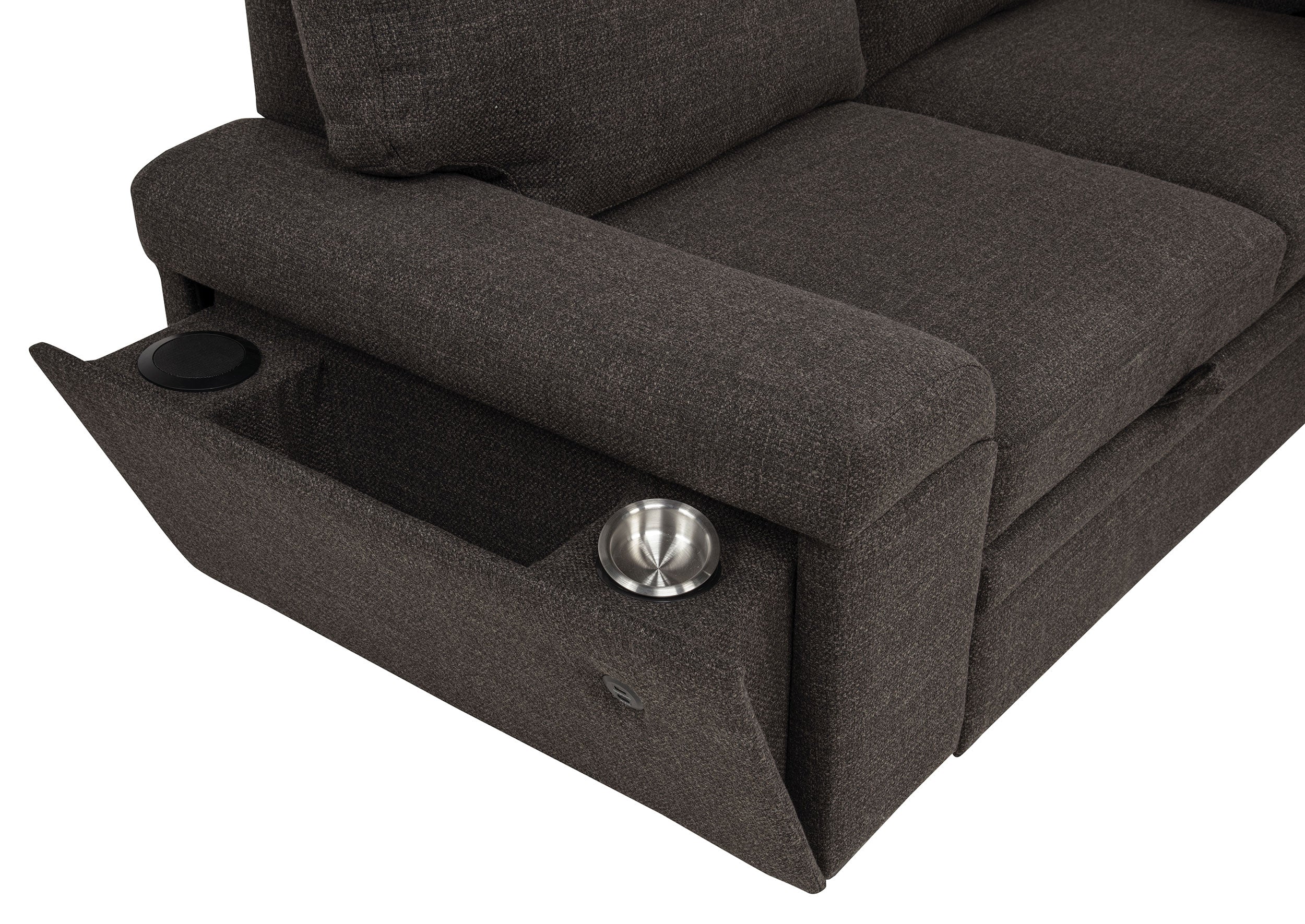 Demko Sleeper Sectional Sofa with Speaker and Storage Chaise Brown — view 17