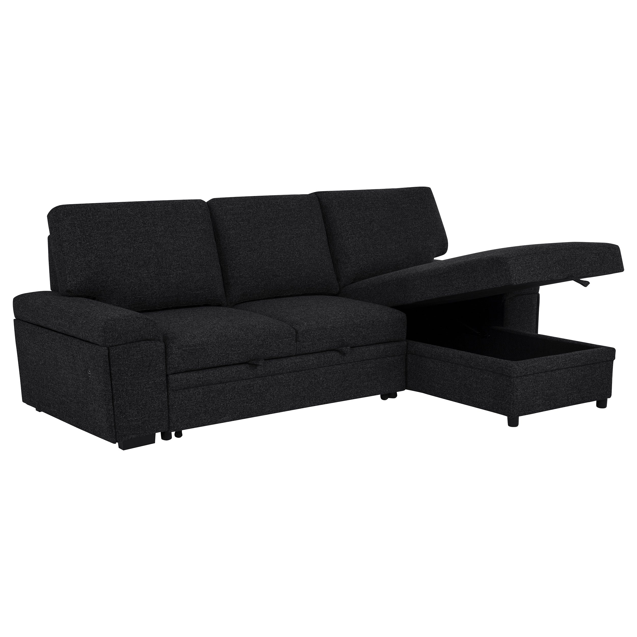 Demko Sleeper Sectional Sofa with Speaker and Storage Chaise Black — view 5